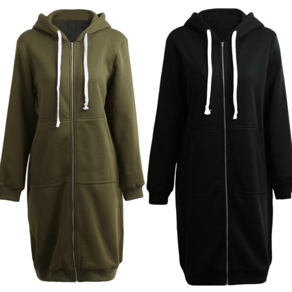 Zippered Hoodie Tunic - Olive Green